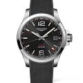 Longines Longines Conquest V.H.P. L3.718.4.56.9  L37184569 кварцевые мужские часы черный циферблат, браслет каучук — вид спереди